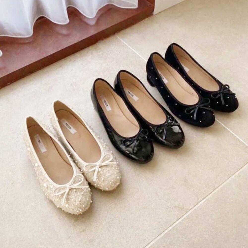 Nice Claup Glitter Pearl Bow Ballerina Pumps – Size S (~US 5–5.5) - Picture 5 of 10